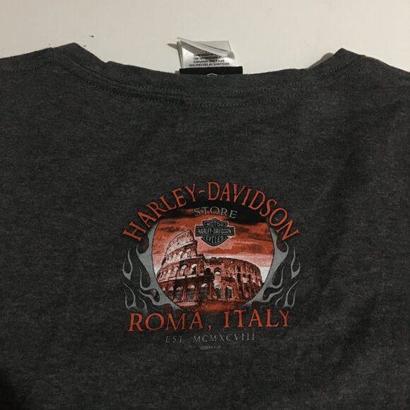 Harley Davidson Womens Large T-Shirt Motorcycle Biker Gray Roma Italy - Picture 8 of 10